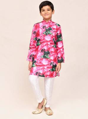 Kids boy pink cotton straight kurta pant set 2