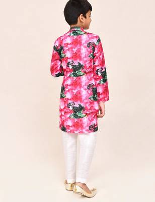 Kids boy pink cotton straight kurta pant set 3