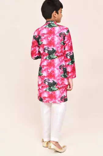 Kids boy pink cotton straight kurta pant set