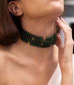 Gold plated green stone kundan choker necklace