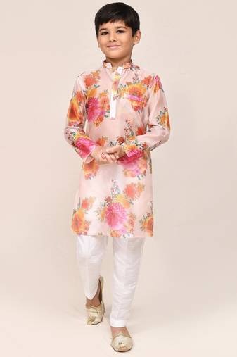 Kids boy peach georgette straight kurta pant set
