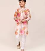 Kids boy peach georgette straight kurta pant set