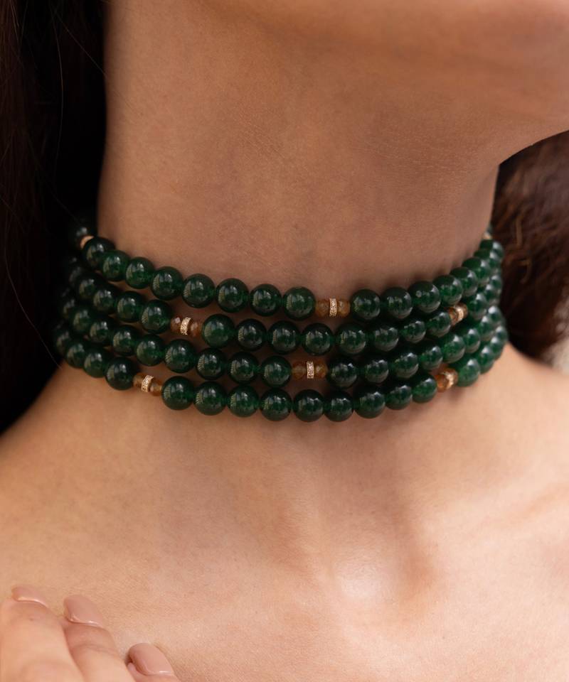 Gold plated green stone kundan choker necklace