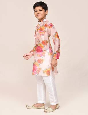 Kids boy peach georgette straight kurta pant set 2