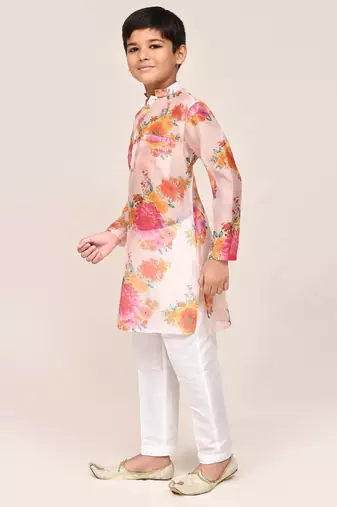 Kids boy peach georgette straight kurta pant set