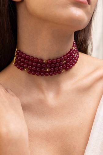 Gold plated red stone choker necklace