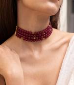 Gold plated red stone choker necklace