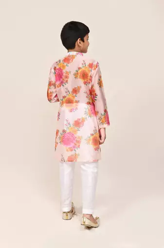 Kids boy peach georgette straight kurta pant set