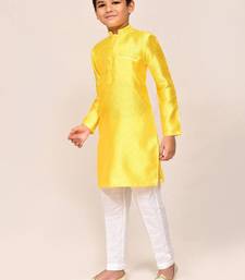 Kids boy yellow cotton silk  straight kurta pant set