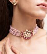 Rose gold plated kundan choker necklace set