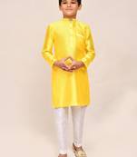 Kids boy yellow cotton silk  straight kurta pant set