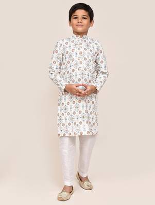 Kids boy white cotton straight kurta pant set 1