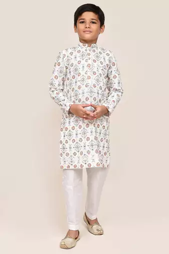 Kids boy white cotton straight kurta pant set