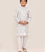 Kids boy white cotton straight kurta pant set