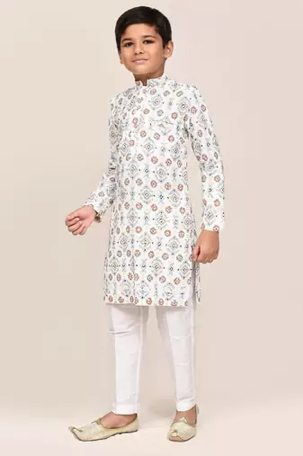 Kids boy white cotton straight kurta pant set