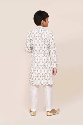 Kids boy white cotton straight kurta pant set 3