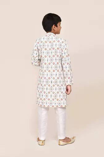 Kids boy white cotton straight kurta pant set