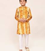 Kids boy musturd silk straight kurta pant set
