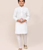 Kids boy white pure linen straight kurta pant set