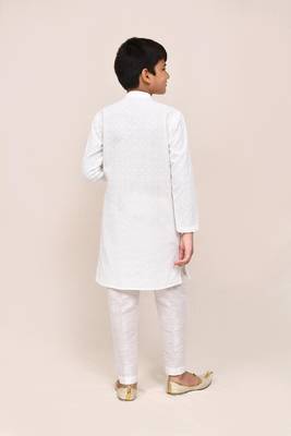 Kids boy white pure linen straight kurta pant set 3