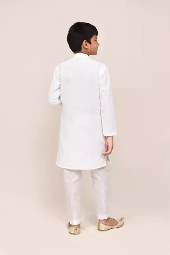 Kids boy white pure linen straight kurta pant set