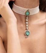 Gold plated green stone kundan choker necklace