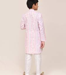 Kids boy pink & light purple cotton straight kurta pant set