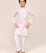 Kids boy pink & light purple cotton straight kurta pant set