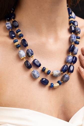 Gold plated blue stone necklace