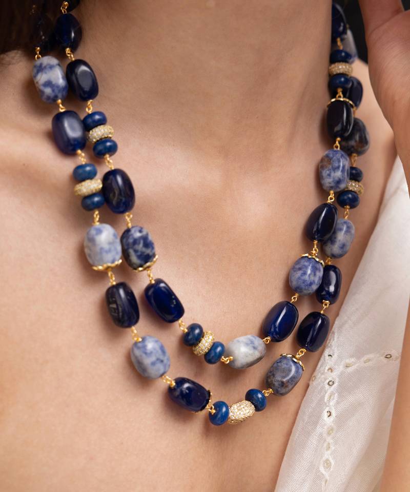 Gold plated blue stone necklace