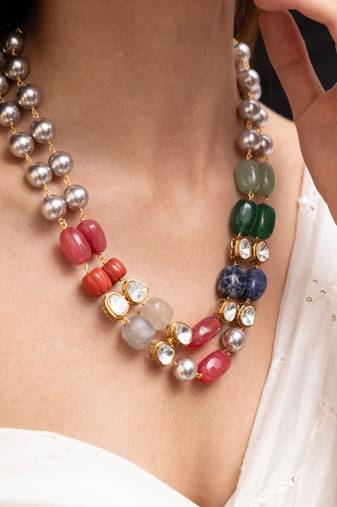 Gold plated multicolor stone kundan necklace