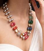 Gold plated multicolor stone kundan necklace