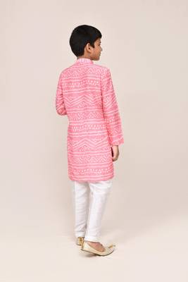 Kids boy pink cotton silk blend straight kurta pant set 3