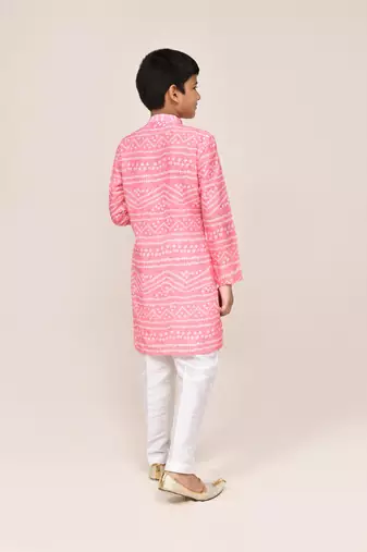 Kids boy pink cotton silk blend straight kurta pant set