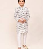 Kids boy cream cotton straight kurta pant set
