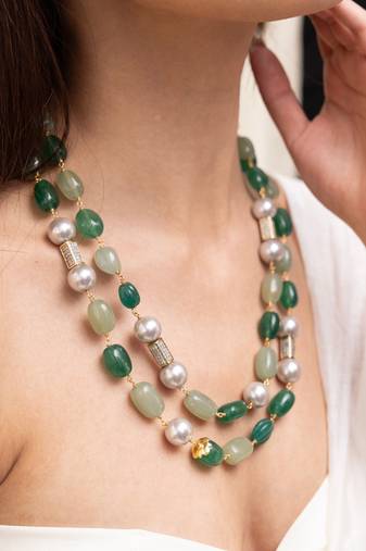 Gold plated green stone necklace