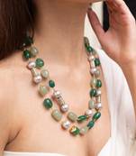 Gold plated green stone necklace