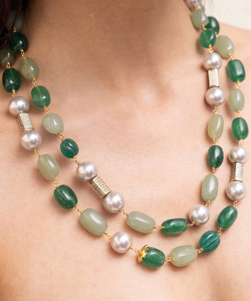 Gold plated green stone necklace