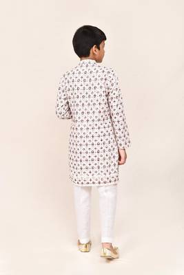 Kids boy cream cotton straight kurta pant set 3