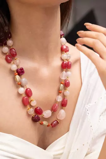 Gold plated red stone necklace