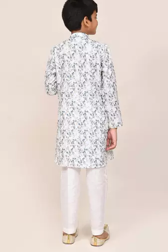 Kids boy white printed cotton straight kurta pant set