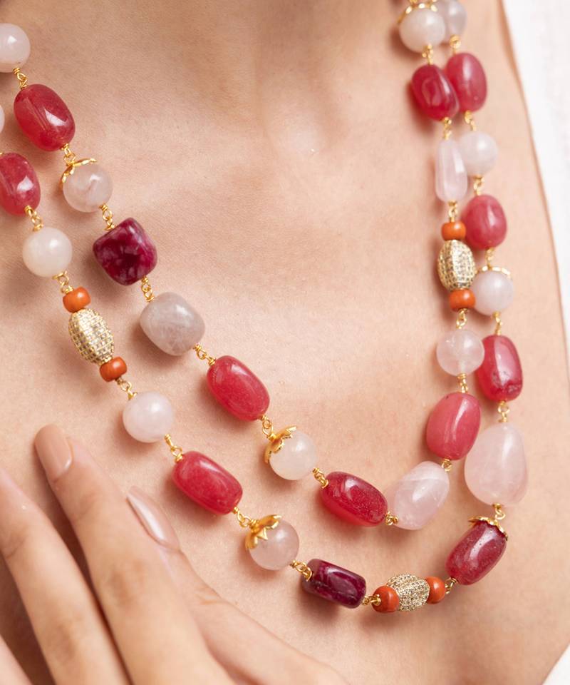 Gold plated red stone necklace