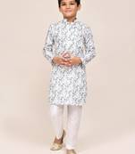 Kids boy white printed cotton straight kurta pant set