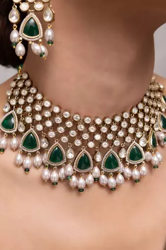 Gold plated multicolor stone kundan choker necklace set