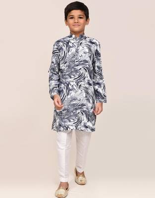 Kids boy grey cotton straight kurta pant set 1