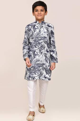 Kids boy grey cotton straight kurta pant set