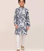 Kids boy grey cotton straight kurta pant set
