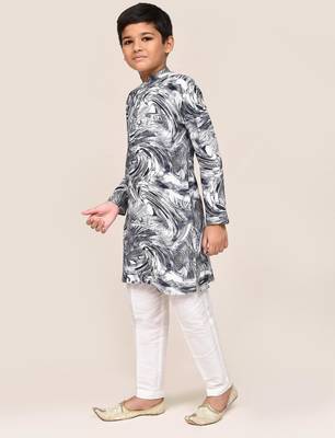 Kids boy grey cotton straight kurta pant set 2
