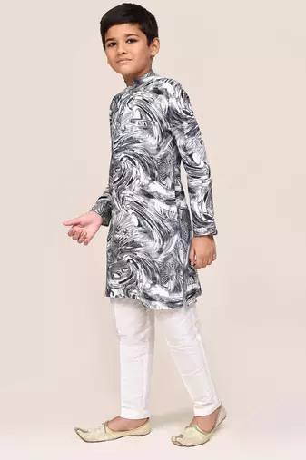 Kids boy grey cotton straight kurta pant set