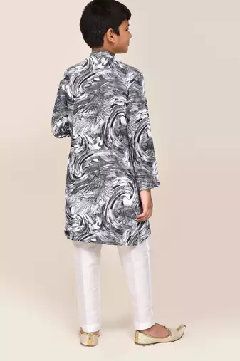 Kids boy grey cotton straight kurta pant set